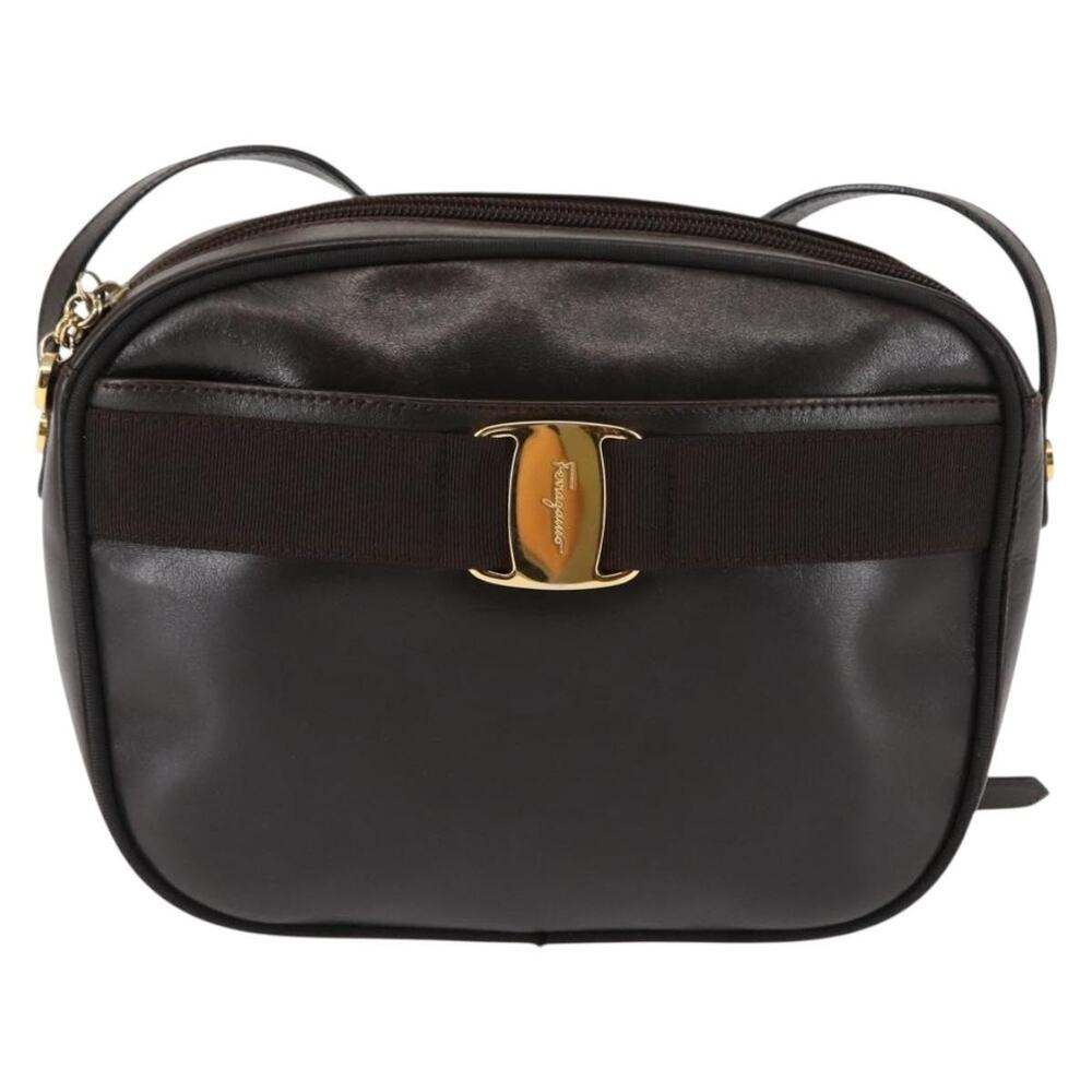 Salvatore Ferragamo Leather Vara Shoulder Bag Brown